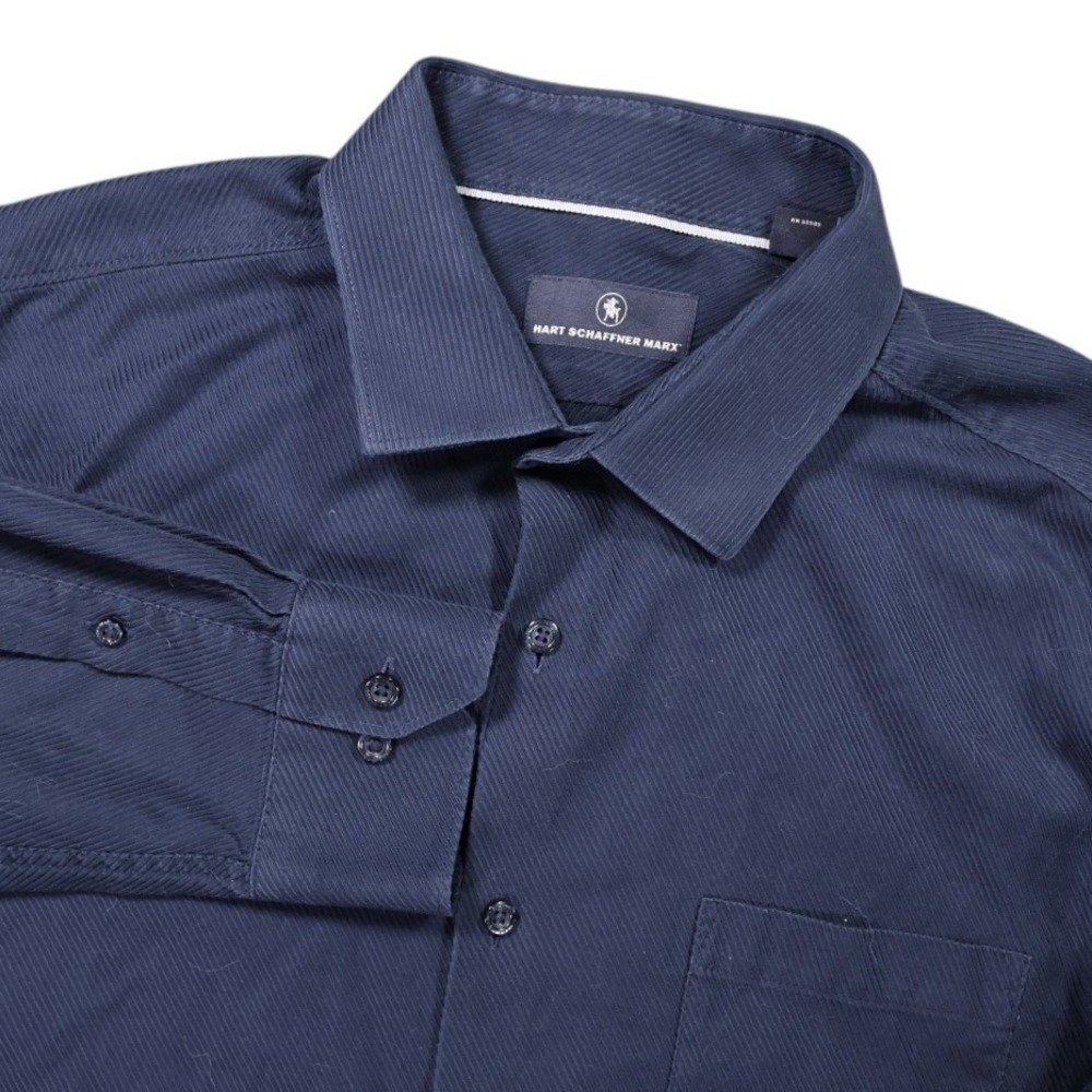 Hart Schaffner Marx Button Down Shirt Mens L Navy Blue Excellent Long Sleeve
